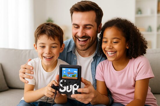 Retro mini portatīvā spēļu konsole bērniem ar pulti, 400 spēles 3.0, pieslēdzama pie TV, uzlādējama